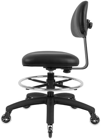 FSS Series Square seat (20"-28") seat Height Chair. Vinyl-for Office, Garage, Desk, Shop, Computer, Doctor, Medical, Easy to Clean! 18" Footring (Black, Mid Stool, Rubber Roller Casters)