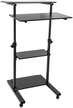 Mobile Standing Desk with Wheels, 27" 4-Tier Height Adjustable Laptop Cart 3.05-4.59ft, 88lbs Capacity Rolling Computer Station for Office Home – Black