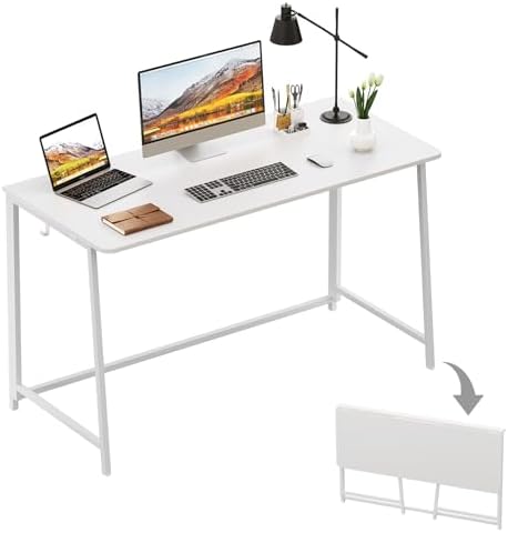 WOHOMO Folding Desk, 47.2" Foldable Computer Desk for Bedroom, Space Saving Computer Table Writing Workstation for Home Office, Easy Assembly, White