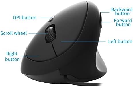Sokelinn-six Wired Vertical Mouse,Right Hand Ergonomic Gaming Mouse 800 1200 1600 DPI Adjustable USB Optical Wrist Healthy Mice Mause for Laptop PC Computer (Black)