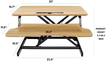 Instant Ergonomic Standing Desk Converter - 32" Wide, No Assembly, Sit-Stand Workstation for Pain Relief & Productivity (Nature)