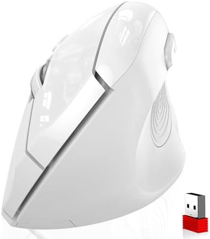 memzuoix Ergonomic Wireless Mouse, 2.4G Optical Cordless, 800/1200/1600 DPI, Vertical Computer Mouse for Laptop, Mac, PC, Desktop (Right Hand, Large) - White