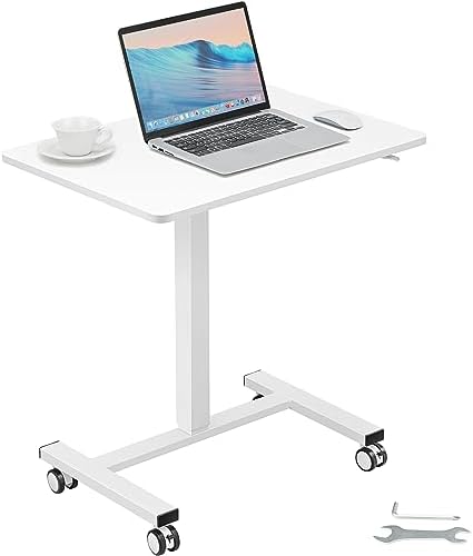 VEVOR Mobile Standing Desk, 28"-44" Gas-Spring Height Adjustable Sit-Stand Desk, 4 360° Swivel Wheels (2 Lockable) Portable Rolling Laptop Table Computer Cart for Home Office School, 40LBS Loading