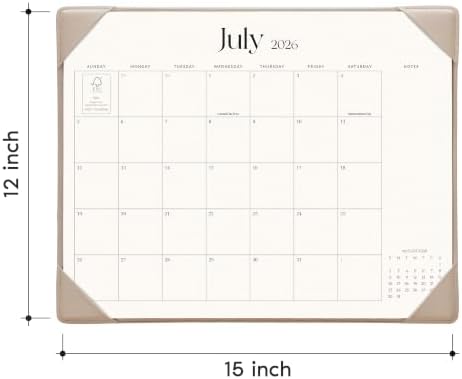 Cabbrix Desk Calendar 2026 with Desktop Mat, Simplified Medium Desk Pad Calendar 15" x 12" July 2026 to December 2027, Desk Blotter Calendar for Home School and Office (Apricot)