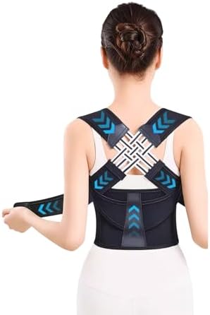 Posture Corrector for Kyphosis, Unisex Back Brace Support, Breathable Adjustable Shoulder Brace with Strong, Back posture support belt，Black and Pink (Black, Large)