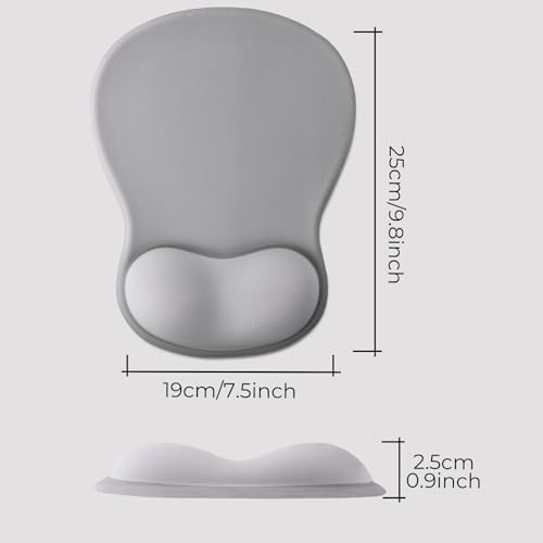 Gel Mouse Pad with Wrist Support, Ergonomic Mousepad with Wrist Rest, Gaming Mouse Pad with Soft Cushion & Non-Slip PU Base & Concave Design & Pain Relief, for Home Office Computer Laptop, Gray