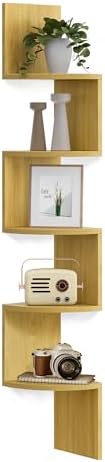 VASAGLE Corner Shelf Wall Mount, 5-Tier Floating Corner Bookshelf