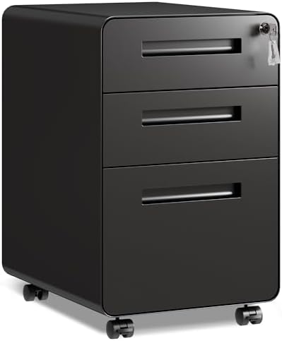 DEVAISE 3 Drawer File Cabinet with Lock, Fully Assembled Except Casters