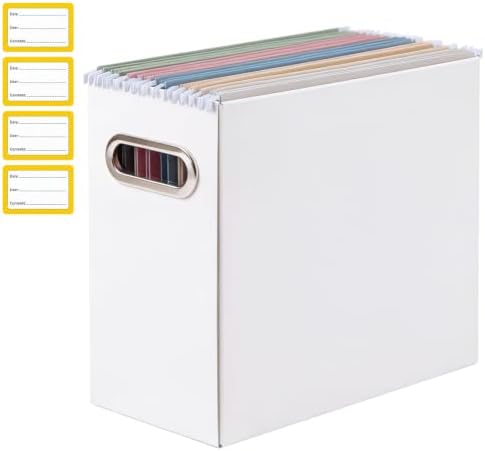 Collapsible File Organizer Box with Handle,12.20x5.11x9.84Inches, Filing Organizer for Home or Office, Small Portable File Box (1 Pack, White-Yellow)