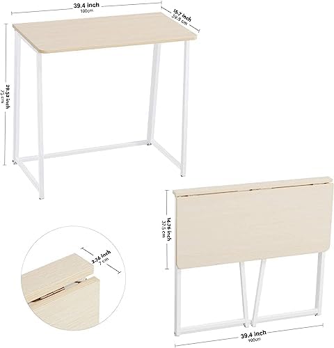 WOHOMO Folding Desk, 39.4" Foldable Computer Table for Small Spaces, Oak