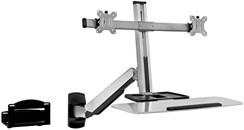 Mount-It! Wall Mounted Sit-Stand Dual Monitor Workstation, Gas Spring Arm