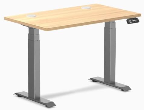 Desky Dual Mini Sit Stand Desk Sublime Teak 40" Grommets Space Gray