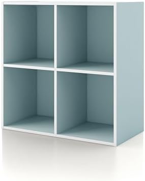 Homes: Inside + Out Apexa 4-Cube Storage Organizer Shelves, Stackable Wood Bookcase Fits Cubby Bins for Organization, Dorm Teen Room Decor & Home Office, Light Blue