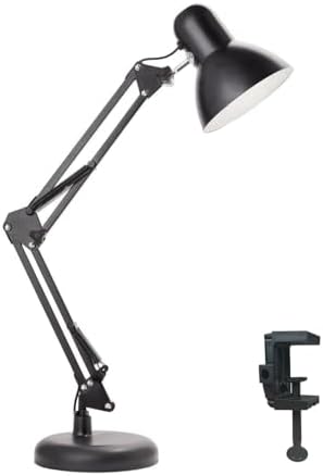 Newhouse Lighting 24-in. Wright Painted Black Metal Swing Arm Lamp with Weighted Base and Clamp NHDK-WR-BK, Tall Desk Lamp for Home Office or Home Improvement, Adjustable Office Desk Accessory