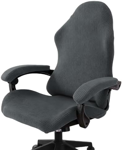 PATIKIL 1 Set Office Chair Cover, Desk Chair Cover Stretchable Universal Computer Seat Slipcover Large with Armrest Covers Zipper for Rolling Office Chairs Home Desk Seat, Dark Gray