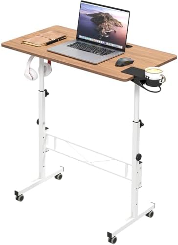Hadulcet Small Standing Desk with Wheels, Rolling Desk Adjustable Height