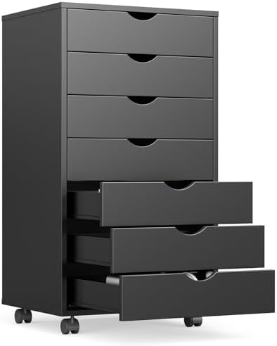 OLIXIS 7 Drawer File Cabinet on Wheels, Printer Stand