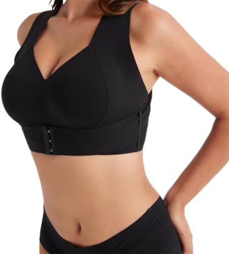 Black Wireless Posture Bra for Women Soft Breathable Non-Removable Molded Cups Yoga Fitness Sports Bra Size S-3XL