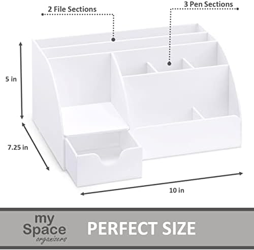 White Desktop Organizer - 9 Compartment Office Desk Accessories Organizer - Pen Holder
