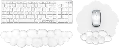 Gel Cloud Keyboard and Mouse Wrist Rest, Cute Wrist Support and Arm Support Rest for Typing Pain Relief，Suitable for Office/Computer/Laptop/Gaming Set-White