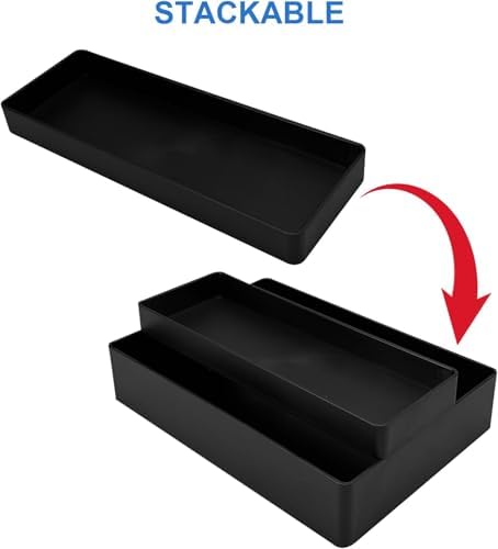 Amazon Basics Rectangular Plastic Desk Organizer, Half Accessory Tray for Office Supplies and Workspace Organization, 9.4" x 3.3" x 1", Black (Pack of 2)