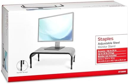 Staples TECH Adjustable Steel Monitor Stand, Ergonomic Desktop Riser