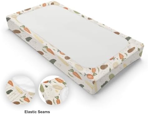 Cartoon Vegetable Mushroom Carrots Pattern Baby Changing Pad Cover, Unisex Vegetable Nursery Diaper Changing Table Pad Mat Sheet for Boys Girls-16x32