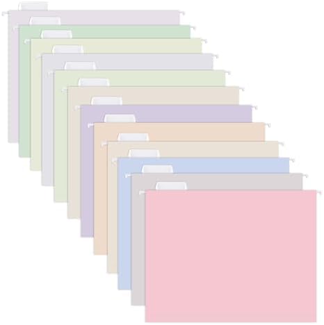 Y YOMA 12 Pack Colored Hanging File Folders Letter Size Decorative Hanging Folder Cute Pretty File Folderfor Filing Cabinet Drawer Office Home with 1/5-Cut Adjustable Tabs, Soft Color