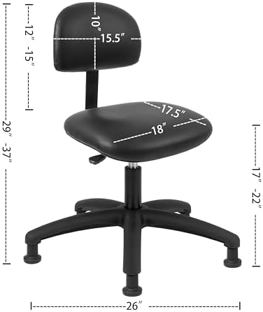 FSS Series Square seat Low (17"-22") seat Height Chair. Vinyl-for Office, Garage, Desk, Shop, Computer, Doctor, Medical, Easy to Clean! NO Footring (Black, Low, Glides)