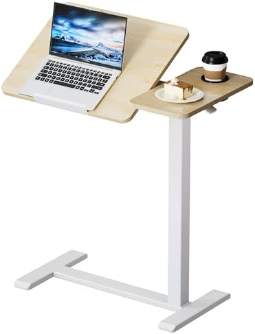 BZIUM Overbed Bedside Table with Hidden Wheels, Adjustable Medical Tilt Top Hospital Bed Table Over The Bed, Rolling Desk Mobile Standing Desk (27.6x15.8, Maple)