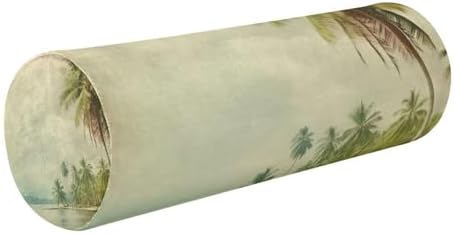 Vintage Palm Tree Neck Roll Pillow - Extra Dense Memory Foam Round Cylinder Bolster for Cervical Support, Spondylosis, Neck Pain Relief