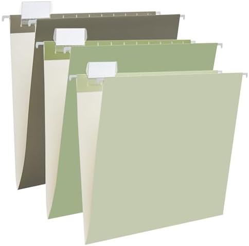 Y YOMA 6 Pack Gradient Hanging File Folders Letter Size Decorative Hanging Folder Pretty File Folder Organizer for Filing Cabinet Office Home with 1/5-Cut Adjustable Tabs, Leaf Green