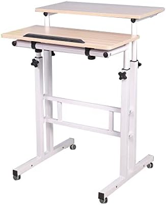soges Mobile Standing DeskAdjustable Height, Roling Sit-Stand Desk, Maple