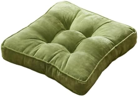 Square Corduroy Seat Cushion 4 Inch Thick Chair Pad Japanese Tatami Style Floor Pillow with Tufted Design 16"/18"/20" Breathable Durable Cushion for Office, Dining Room & Living Room，Green：16"X16"