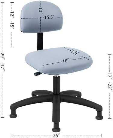 FSS Series Square seat Low (17"-23") seat Height Chair. Vinyl-for Office, Garage, Desk, Shop, Computer, Doctor, Medical, Easy to Clean! NO Footring (Gray, Low, Glides)