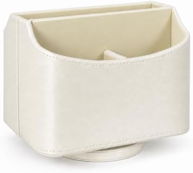 UnionBasic Rotating Desk Organizer, 360 Desk Spinning Caddy, Desktop TV Guide/Mail/Media/Remote Controller Holder Organizer, Creamy White - Printed Oil Leather