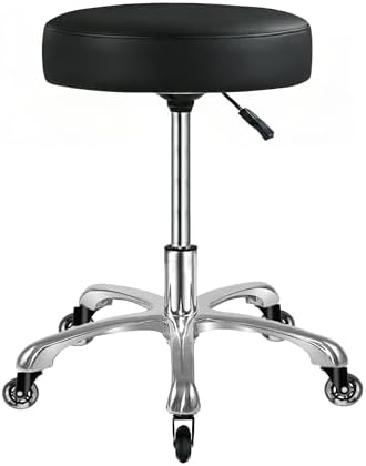 Rolling Stool with Rollerblade Wheels Super Thick Cushion Adjustable Height, Aluminum Base,Roller Stool Chair for Massage Medical Tattoo Spa Desk Black
