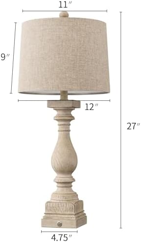 BOBOMOMO 27" Farmhouse 3-Way Dimmable Touch Control Table Lamp Set of 2 with USB A &USB C Charging Ports for Bedroom Living Room Vintage Rustic Traditional Nightstand Bedside Lamps (2 Bulbs Included)
