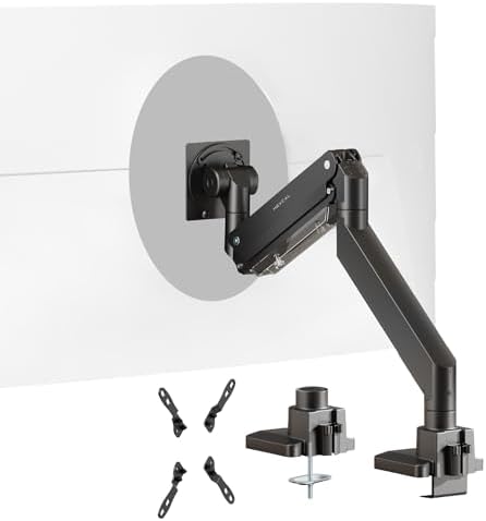 Hexcal Heavy Duty Monitor Arm for 57" Ultrawide Screens, Support up to 59.4 lbs, Full Motion Desk Mount with Quick Release VESA (75/100/200mm), C-Clamp & Grommet Base, Space-Saving Design