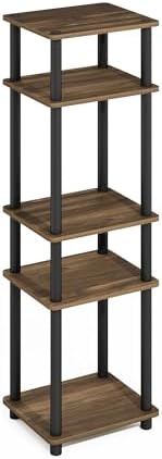 Furinno Turn-N-Tube Storage Shelves, Stackable Standing Shelf, Open Corner Shelf, for Organization and Storage, Living Room, Garage, Home Office, Columbia Walnut