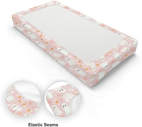 Cute Halloween Theme Corn Candy Flower Pattern Baby Changing Pad Cover, Unisex Fall Winter Holiday Nursery Diaper Changing Table Pad Mat Sheet for Boys Girls-16x32