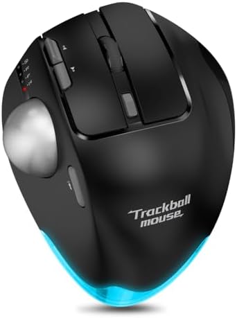 zelotes Wireless Trackball Mouse,Bluetooth Mouse,Rechargeable,4800 DPI, 2-in-1(BT 5.0/3.0+2.4GHz USB Receiver), 8 Buttons,Ergonomic Design,LED Lighting,for Laptop, PC, Pad,Black