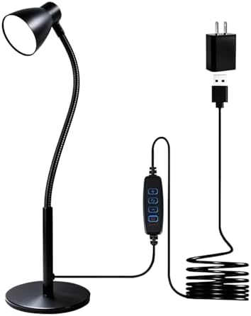 Small Dimmable Gooseneck LED Desk Lamp for Home Office, CRI 90+ Eye-Caring Reading Light, Adjustable Brightness, Perfect for Study Desk (Adapter Included)