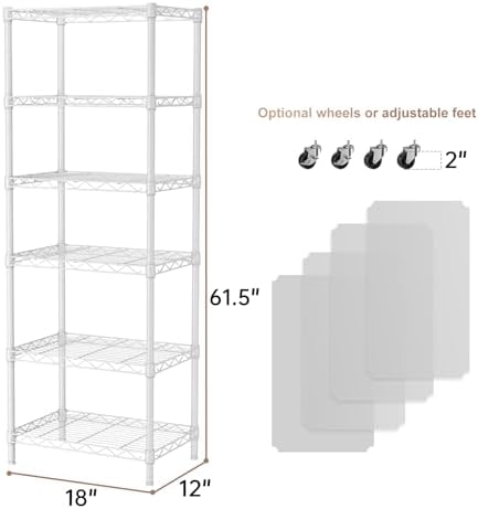 SINGAYE 6 Small Wire Shelves Kitchen Pantry Close Home Organizers and Storage Bathroom Shelf Laundry Room Organization Adjustable Book Metal Garage Shelving Unit