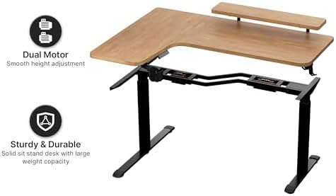 EUREKA ERGONOMIC L Shaped Standing Desk w Keyboard Tray,61" Electric Corner Standing Desk, Computer Desk w LED Monitor Stand,Dual Motor,Solid Wood,Left/Oak