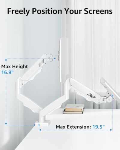 Dual Monitor Stand fits up to 32 inch, 4.4-19.8 lbs Computer Screens, Dual Monitor Desk Mount Height Adjustable, Monitor Arms for 2 Monitors, Home Office VESA Mounts, Freelift White