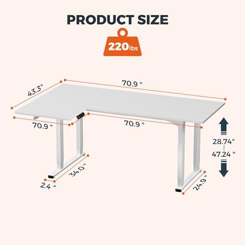 71x43'' 4 Leg Large L-Shape Standing Desk,Electric Desk for Home