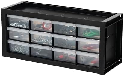 IRIS USA 12-Drawer Desk Storage Organizer, Charms, Water Packets, Black