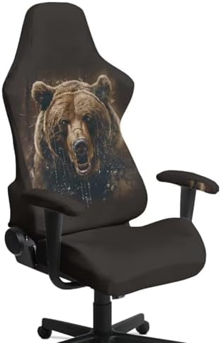 Bear Gaming Chair Cover Stretchable Game Chair Slipcovers with 2 Armrest Covers, Scratch-Proof Gamer Desk Chair Covers for Computer Office Seat