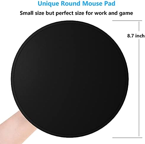 Dapesuom Round Mouse Pad, 8.7 x 8.7 Inch Premium-Textured Washable Non-Slip Rubber Base Cute Small Mouse Mat with Stitched Edge for Women Wireless Computer Laptop Gaming Desk Accessories, Black